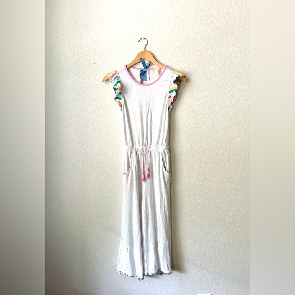 Matilda Jane Girl’s White Confetti Jumpsuit with Colorful Accents Size 10